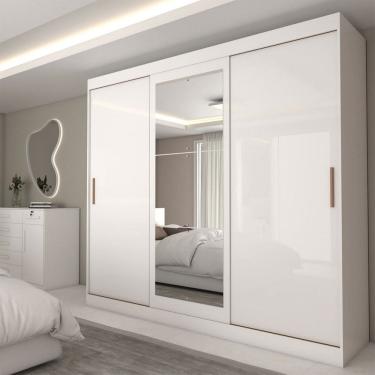 Imagem de Guarda-Roupa Casal Columbia 3 Portas 2 Gavetas com Espelho 100% Mdf Branco - Panorama Móveis