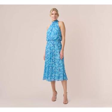 Imagem de Adrianna Papell Vestido feminino de chiffon estampado viés, Azul multi, 40