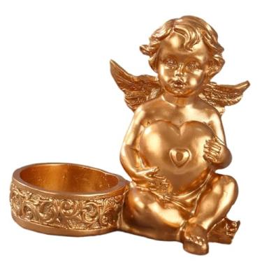 Imagem de Ｂｅｓｇａ Escultura em resina de anjo porta-velas para casamentos, aniversários e festas. Leve e versátil, ideal para decoração de mesa, 10cmx7cmx10cm