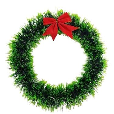 Imagem de Guirlanda De Natal Enfeite 25Cm Festão Nevada Verde Ou Verde Com Laço Vermelho Para Porta(1)