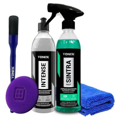 Imagem de Vonixx Kit Limpeza Interna Automotiva, Protetor de Plásticos Intense 500ml, Sintra Fast 500ml, Pincel, Aplicador, Flanela 28x28