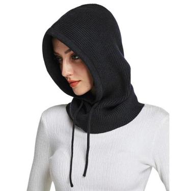 Imagem de Balaclava de Lã Unissex para Inverno - Com Cordão e Capuz, Preto
