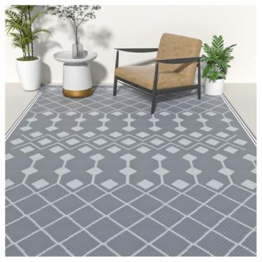 Imagem de SPXMQSS Tapetes de exterior para jardim, tapetes de plástico reversíveis antiderrapantes para varanda, tapete de fácil limpeza, para acampamento, praia, piquenique, jardim - cinza 120 x 183 cm
