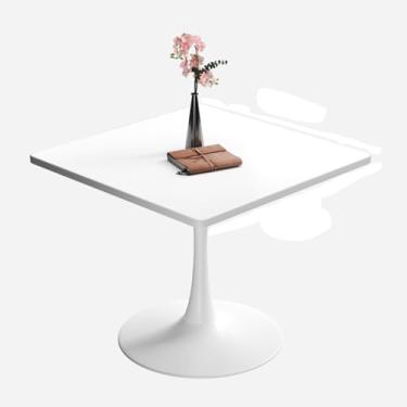 Imagem de Square Wooden Living Room Coffee Table, Mid Century Modern Tables, with Sturdy Metal Pedestal Base for Living Room, Cafe, Office, Kitchen, Apartment(White,90 * 73 cm/35.4 * 28.7 in)