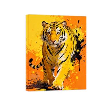 Imagem de Animais Pintura Arte Parede - Tigre No.3 - Impressões em tela - Moderno Colorida Pôster para decoração sala de estar 60x80cm Tela Embrulhada