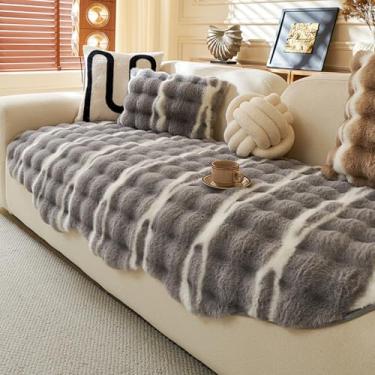 Imagem de HGTRH Capas para sofás grandes 1 2 3 4 lugares com Cheslong, capas universais de assento de sofá secional pelúcia processo de tingimento degradado, lavável anti-estático cobertura sofá cinzento 90