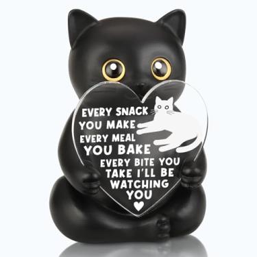 Imagem de VYNWPDFLI Presente engraçado de estatueta de gato preto, decoração de casa bem-humorada para donos de animais de estimação, ornamento de mesa divertido com tema felino, estátua peculiar para amantes