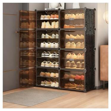Imagem de SPXMQSS Sapato de 3/4/6/8 compartimentos, sapato modular para receptor, portas transparentes prateleira, sapatos 12 - 32 pares para entrada, armário e quarto preto 8 tiers 94 x 32 x 124 cm