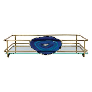 Imagem de Bandeja Hara Fence Ágata Dourada 15X25 Cm Cor:Azul