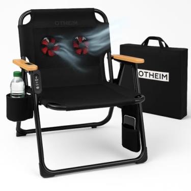 Imagem de Cadeira de acampamento ventilada com ventiladores duplos – estrutura de aço extra forte, encosto de alto fluxo de ar, apoios de braços de madeira e design dobrável ultraconfortável para acampamento