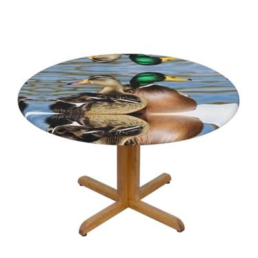 Imagem de Zeraoke Toalha de mesa redonda com estampa de pato Mallard, 152 cm, capa de mesa impermeável para cozinha interna e externa, sala de jantar, pátio, média, preta, 12696219