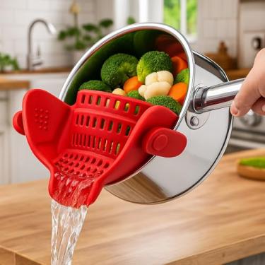 Imagem de Coador de silicone com clipe para panelas e frigideiras, coador de alimentos universal de encaixe para macarrão, carne, legumes e frutas, escorredor de cozinha de silicone resistente ao calor, design