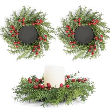 Imagem de Fuxdre 2 peças de guirlandas de vela de Natal, guirlanda de vela de 25 cm com frutas artificiais de alecrim, suporte de vela de Natal para decoração de interiores para cozinha, mesa de mesa para mesas