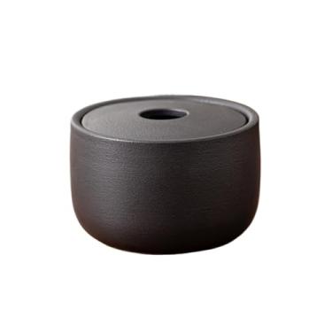 Imagem de Cinzeiro Cinzeiro redondo totalmente preto com tampa, à prova de vento, estilo chinês, para escritório, em formato funil