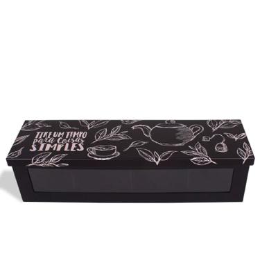 Imagem de Geguton - Caixa Chá Coisas Simples - Aço com 3 Divisórias e Viseira - Organização e Decoração - Preto Fosco com Estampa