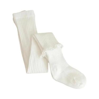 Imagem de Meias-calças De Algodão Canelado Com Detalhes Em Renda Para Meninas, E