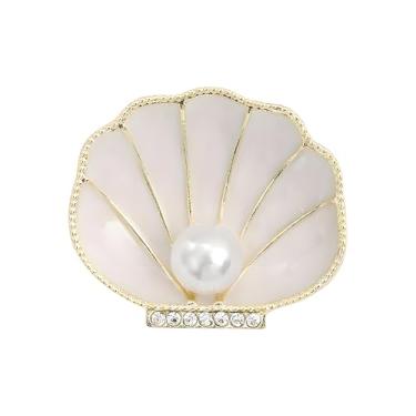 Imagem de Dreuyet Broche de concha de pérola para mulheres chique cristal transparente strass oceano concha broches boêmio praia concha lapela broche feriado chapéu bolsa terno vestido acessórios joias, Middle