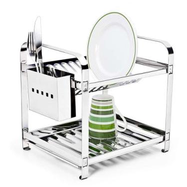 Imagem de Escorredor 12 Pratos Em Aço Inox Com Porta Talheres Inox - Mak Inox