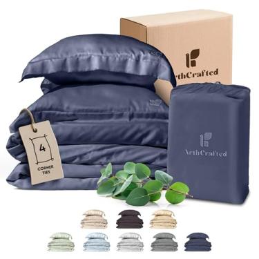 Imagem de ArthCrafted 100% Eucalipto austríaco Tencel capa de edredom Queen, conjunto de capa de edredom refrescante de luxo 8 laços nos cantos, 1 capa de edredom de hotel, 2 fronhas, macio, sedoso, leve (azul