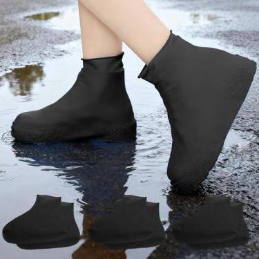 Imagem de Capas de sapato de silicone à prova d'água para mulheres e homens, reutilizáveis, antiderrapantes, galochas de chuva para caminhadas ao ar livre, viagens e ciclismo, 3 peças, preto, Large