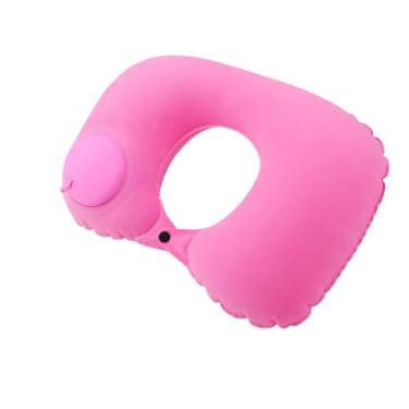 Imagem de Almofada Inflável de Pescoço para Viagem, Travesseiro Portátil e Confortável para Avião, Carro e Relaxamento (Rosa)