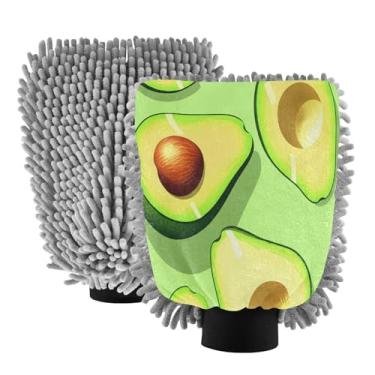 Imagem de STAYTOP Luvas de lavagem de carro de abacate verde, 2 peças, luvas de microfibra de chenille, sem arranhões, panos de esponja de lavagem ultra absorventes para carros, limpeza doméstica - M