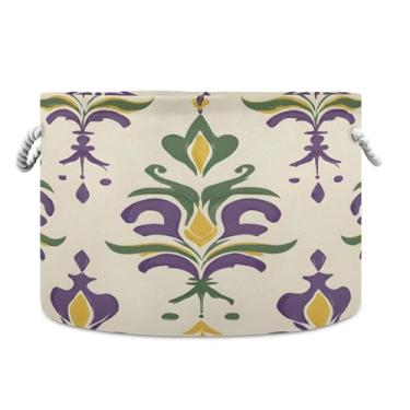 Imagem de WELLDAY Cesta de corda de algodão Mardi Gras Fleur De Lis Cesta de lavanderia de bebê para sala de estar, lavanderia, berçário, travesseiros, decoração de casa