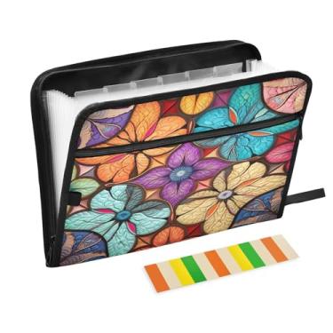 Imagem de Wassud Acordeão floral colorido organizador de arquivos de letras A4 pastas de arquivo de papel organizador de documentos fólio com etiquetas pasta de arquivo expansível 13 bolsos