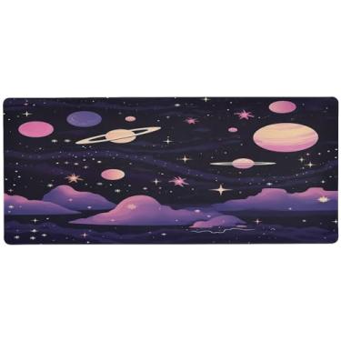Imagem de Wassud Design de ilustração de astronomia (3) mouse pad para jogos com base de borracha antiderrapante, mouse pad longo para teclado de computador com borda costurada, almofada grande à prova d'água