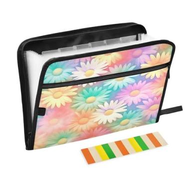 Imagem de Wassud Margaridas coloridas (2) 13 bolsos organizador de arquivos sanfonado pastas expansíveis com abas e adesivos, organizador de pastas de documentos de recibo de papel tamanho carta A4 para viagens
