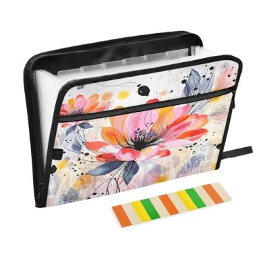 Imagem de CEBUGI Pasta expansível de 13 bolsos, impermeável, sanfonada, organizador de arquivos com etiquetas tamanho A4, organizador de documentos de papel para escola, material de escritório, floral