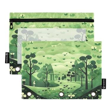 Imagem de Wassud Pacote com 2 pastas para fichário Green Nature Scene com 3 furos, pasta organizadora para casa, escritório