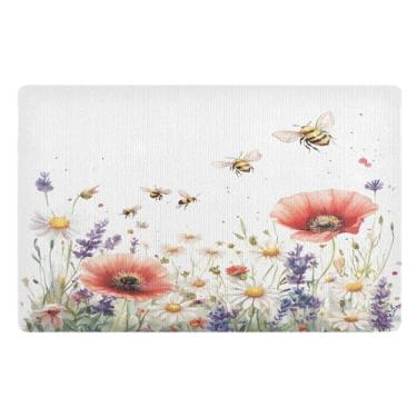 Imagem de Qilmy Capachos de flores silvestres e borboletas ao ar livre 81 x 50 cm, tapete de boas-vindas interno, tapetes de banho fofos, capacho frontal antiderrapante para entrada, pátio, áreas de alto