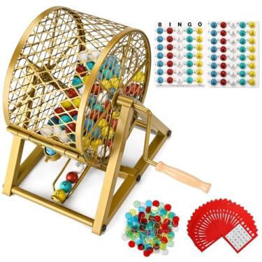 Imagem de GADFISH Conjunto de jogos de bingo de 32 cm, conjuntos de bingo para adultos para grupos grandes, crianças, idosos, bolas de bingo de 2 cm com gaiola de aço, 30 cartas, tabuleiro e fichas para festas