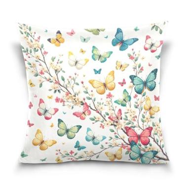 Imagem de Burbuja Capas de almofada 45,7 x 45,7 cm, borboletas na árvore, capa de almofada de veludo macio decorativa para sofá, sofá, sala de estar, quarto