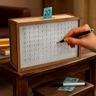 Imagem de Cofre de Madeira Desafio Woodbox Cofrinho Metodo Japones para Guardar Dinheiro (Cru, $.,)