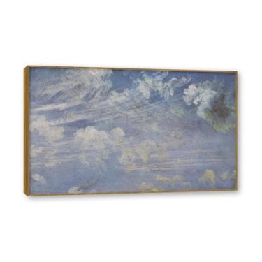 Imagem de Moldura de teca. Arte em tela romantismo estilo polícia, (nuvens de circo 2), pintura de paisagem inglesa emoldurada, decoração de parede elegante para sala de estar escritório. 80 x 130 cm - 31,5 x