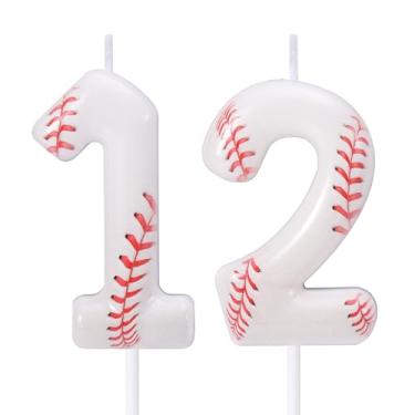 Imagem de Vela de Aniversário Beisebol, Topo de Bolo Beisebol Vermelho e Branco Decoração Bolo com Tema Esportivo para Festas Aniversários e Comemorações (Número 12)