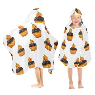 Imagem de Burbuja Toalha de banho com capuz Cupcakes de Halloween para crianças, toalha de praia de pelúcia macia absorvente para meninas e meninos 3-10 anos, 61 x 127 cm