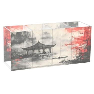 Imagem de Burbuja Suporte de caneta acrílica para pintura de tinta chinesa, 4 compartimentos, suporte de lápis transparente para pincel de maquiagem estacionário, acessórios de mesa de escritório em casa