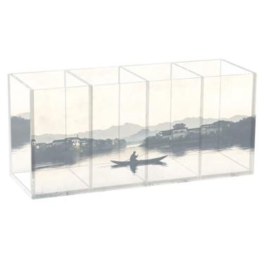 Imagem de Burbuja Suporte de caneta acrílica para pintura a tinta, 4 compartimentos, suporte de lápis transparente para pincéis de maquiagem fixos, acessórios de mesa de escritório em casa