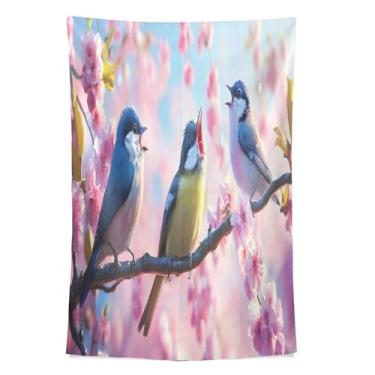 Imagem de STAYTOP Tapeçaria de pássaro colorido sentado na parede da árvore, tapeçarias para decoração de casa, dormitório, sala de estar, quarto, tapete de parede (60 × 51 pol)