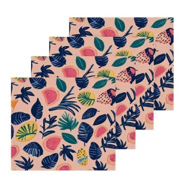 Imagem de Burbuja Pacote com 4 panos de banho Plant Fruits, algodão premium, máxima suavidade e absorção para toalhas de mão e rosto, 30,5 x 30,5 cm
