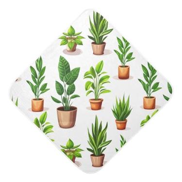 Imagem de Burbuja Toalha de banho para bebês com plantas em vaso - Toalha com capuz de musselina macia e absorvente para recém-nascidos e bebês, 76 x 76 cm