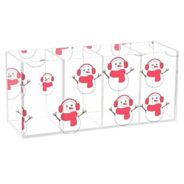 Imagem de Burbuja Porta-canetas de acrílico Snowmen com 4 compartimentos, suporte de lápis transparente para pincéis de maquiagem, acessórios de mesa de escritório em casa