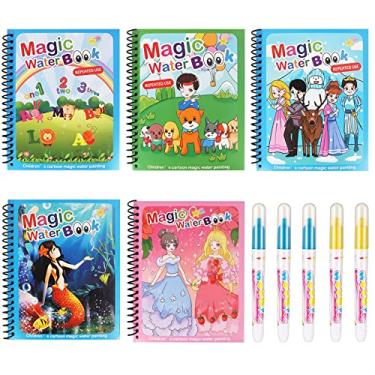 Imagem de 5 Pacote de Livro Colorir com Caneta Água Livros Reutilizáveis Revelação Bloco Atividades Pintura para Jogo Viagem Tema Animal Submarino Cósmico Veícu