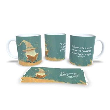 Imagem de Caneca com Ilustração de Criança e Estrelas, Frase Fernando Pessoa, Design Noturno, Cerâmica Branca (18721)