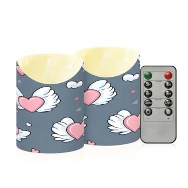 Imagem de Wassud Pacote com 2 velas voadoras de corações de desenhos animados sem chama com controle remoto, velas realistas cintilantes com temporizador, velas decorativas para Natal, casamento, festa