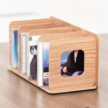 Imagem de Suporte para armazenamento de CDs Rack de armazenamento madeira para cd, rack exibição criativo, dvd, disco vídeo, caixa armário , gravação