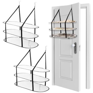 Imagem de 2 peças de 3 camadas de suporte de secagem de suéter plano sobre a porta prateleira de secagem dobrável plana dobrável para roupas, meias, suéter, roupa íntima 68,5 cm C x 47 cm L x 77,5 cm A